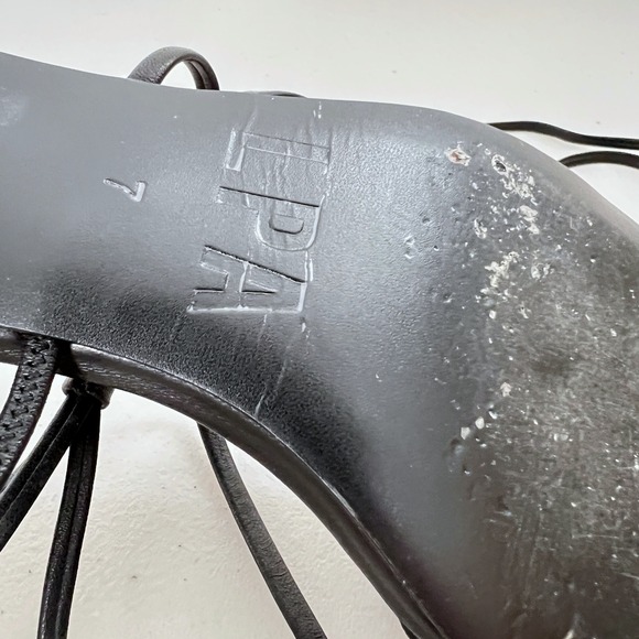 LPA Carmella Leather Heel Black Strappy Lace Up Square Toe Kitten Heel Sandal 7 - Picture 8 of 11